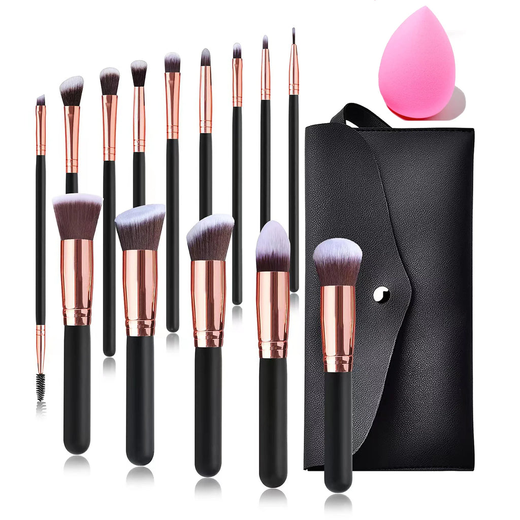 14Pcs Makeup Brush Set for Beginners Soft Bristle Powder Brush Blush Eye Shadow Beauty Tools, Buy 14pcs Brush Get 1 Free Sponge