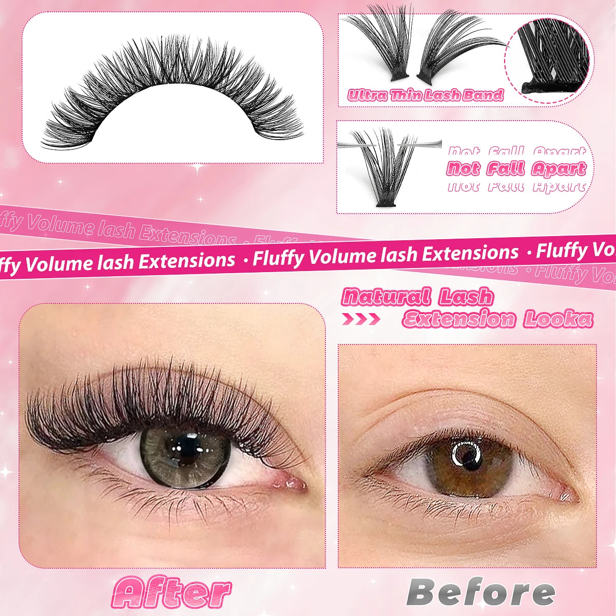 720PCS-30D+40D Mixed Style, 9-16mm Mixed Length Cat's Eye False Eyelash Cluster Set, Suitable for novice DIY at home.