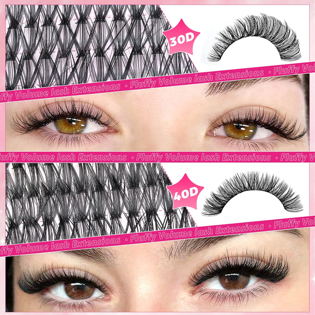 720PCS-30D+40D Mixed Style, 9-16mm Mixed Length Cat's Eye False Eyelash Cluster Set, Suitable for novice DIY at home.