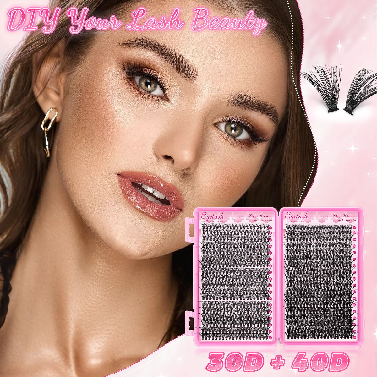720PCS-30D+40D Mixed Style, 9-16mm Mixed Length Cat's Eye False Eyelash Cluster Set, Suitable for novice DIY at home.