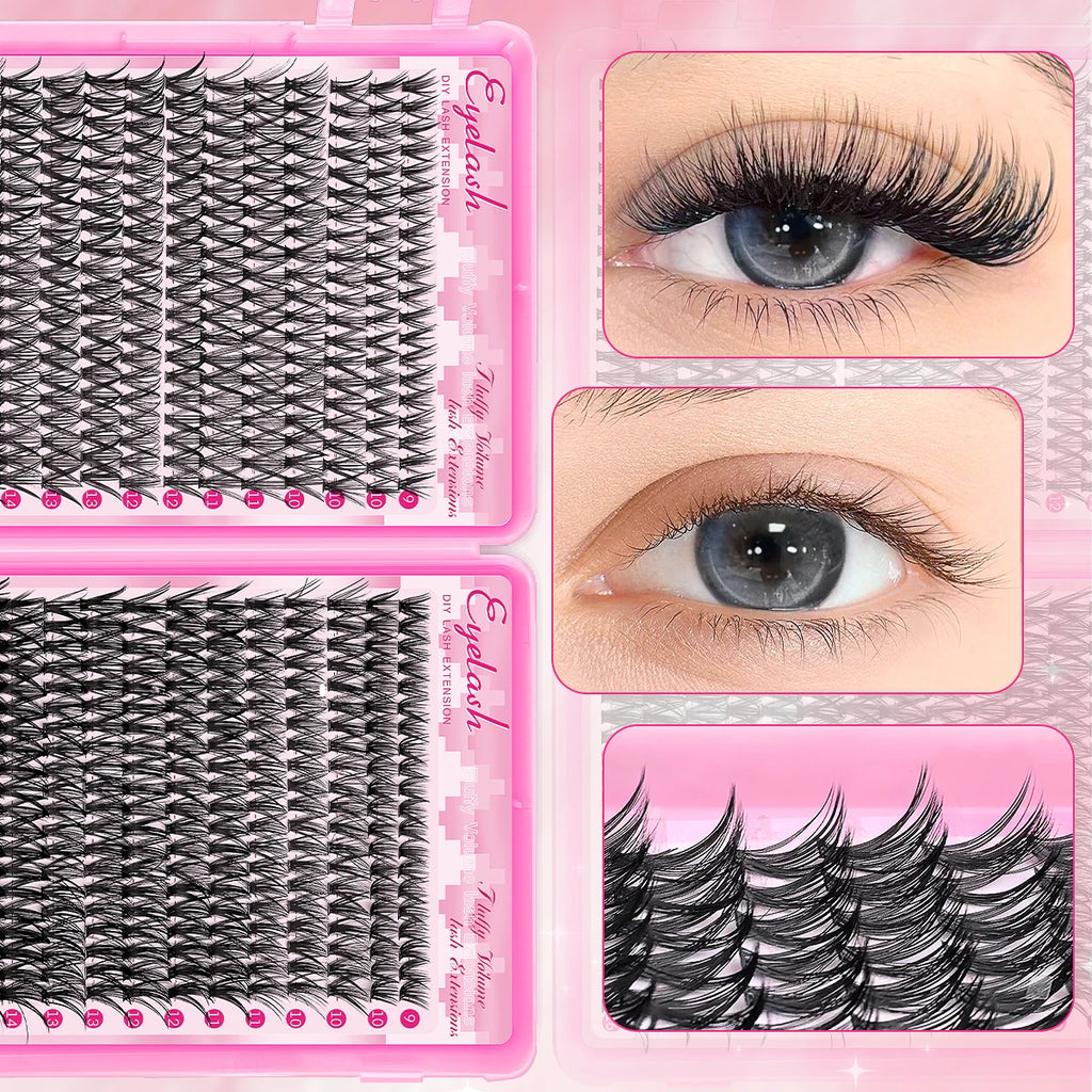 720PCS-30D+40D Mixed Style, 9-16mm Mixed Length Cat's Eye False Eyelash Cluster Set, Suitable for novice DIY at home.