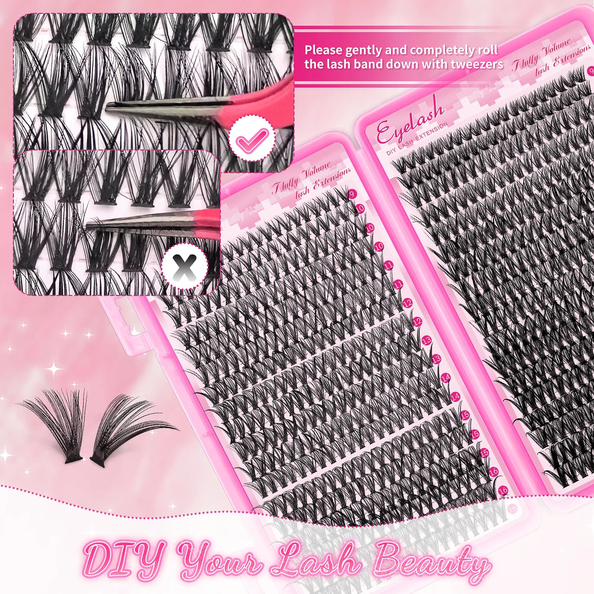 720PCS-30D+40D Mixed Style, 9-16mm Mixed Length Cat's Eye False Eyelash Cluster Set, Suitable for novice DIY at home.