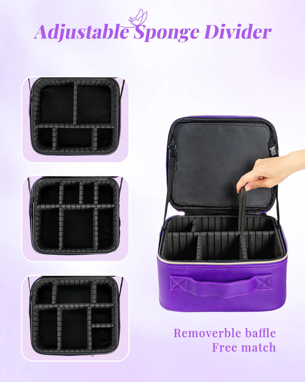 Makeup Bag With Mirror lamp,Travel Waterproof Necessary Beauty Brush Embroidery Tool Storage Cosmetic Case Portable Makeup Box