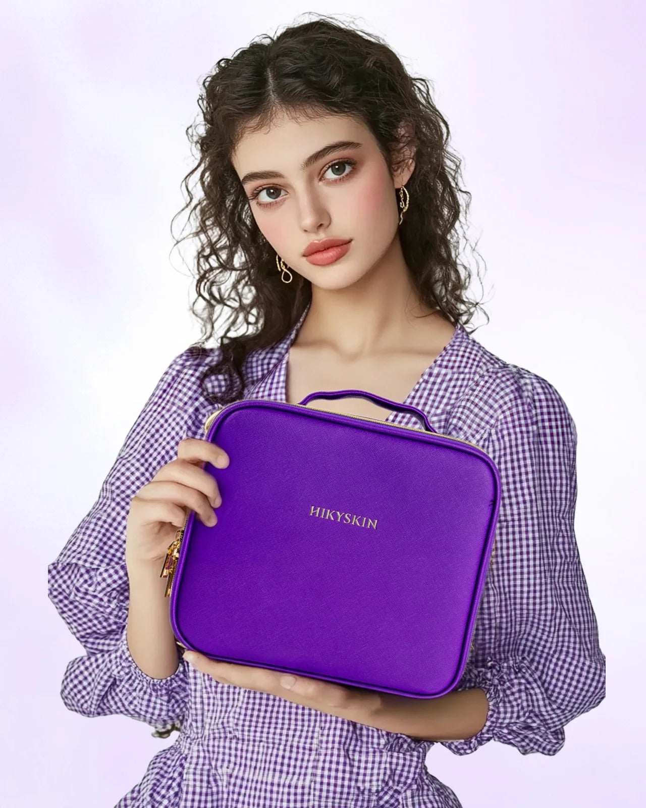 Makeup Bag With Mirror lamp,Travel Waterproof Necessary Beauty Brush Embroidery Tool Storage Cosmetic Case Portable Makeup Box